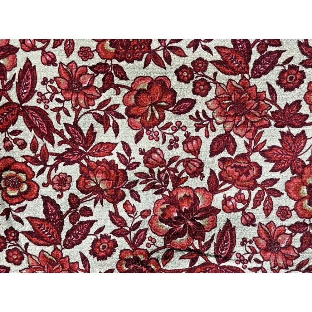 1950 60s VTG House N Home Barkcloth Fabric 3.65 Yds Red Floral Cottagecore Decor
